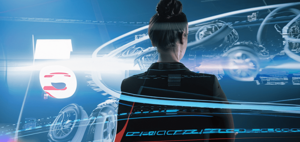 CTO visualizing tech strategies on a simulated F1 circuit
