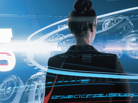 CTO visualizing tech strategies on a simulated F1 circuit