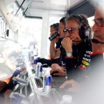 F1 pit wall during a race, representing the organizational support structures executives rely on for critical decisions