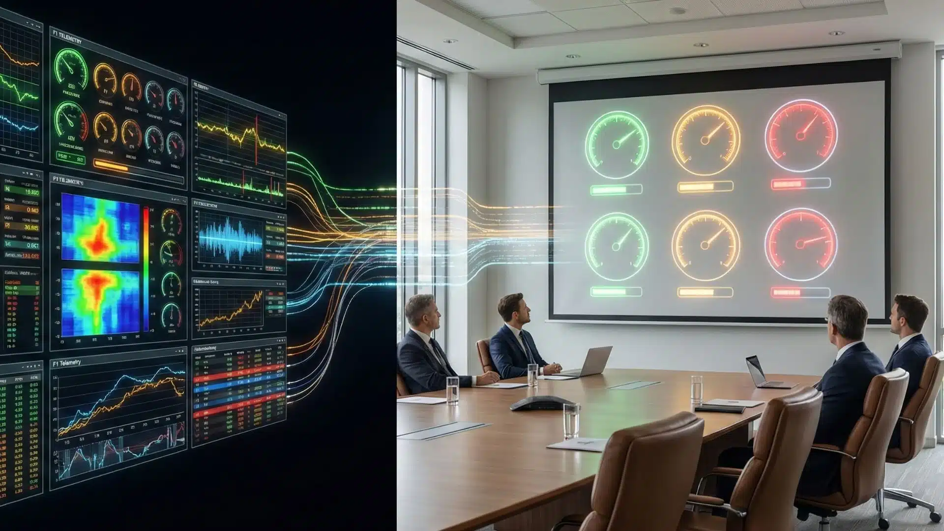 F1 telemetry data streams paralleled with board director assessment channels