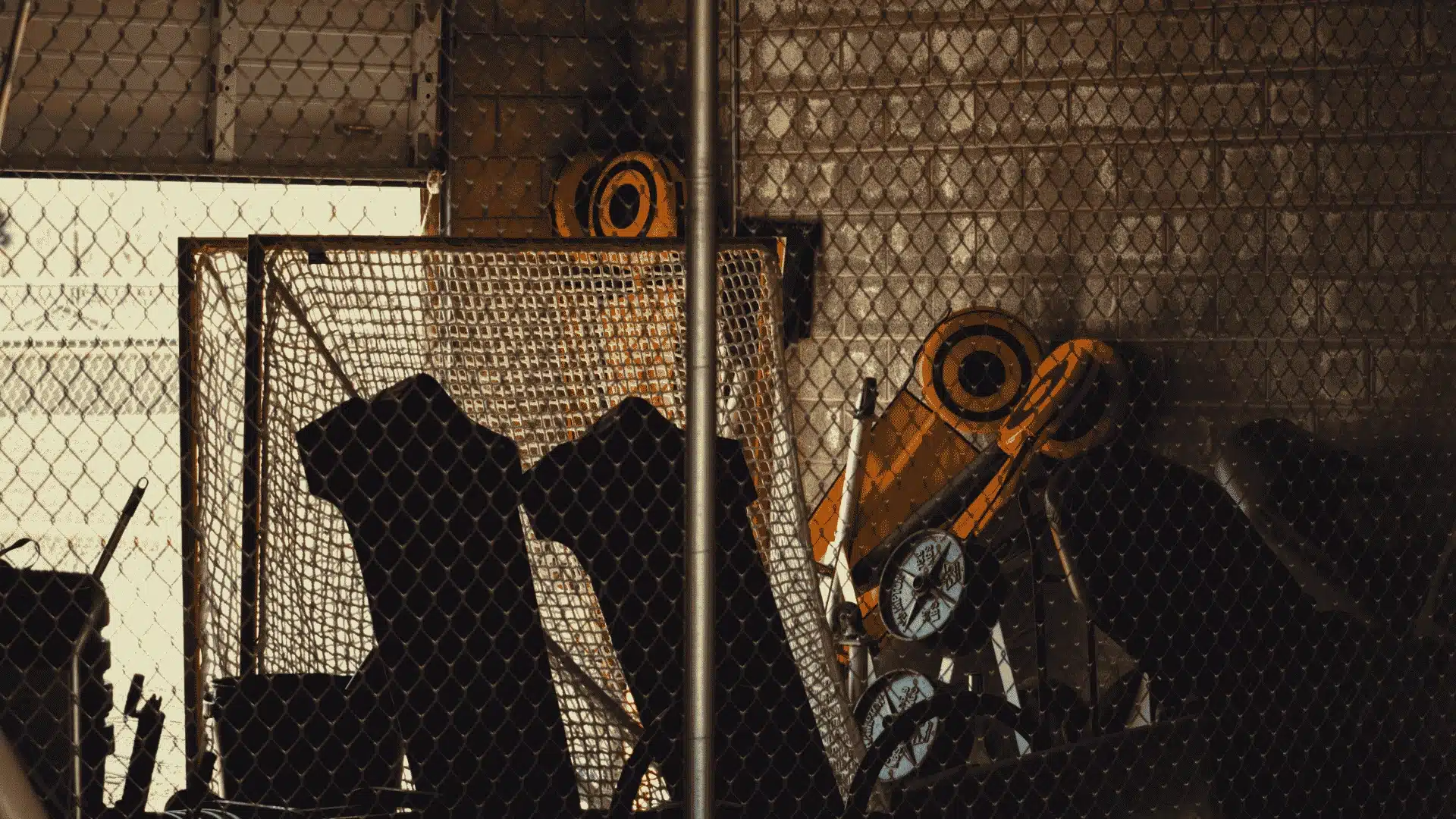 Sports Executive Search Conflicts: Locked storage cage in a stadium tunnel, evoking restricted access in sports executive search 