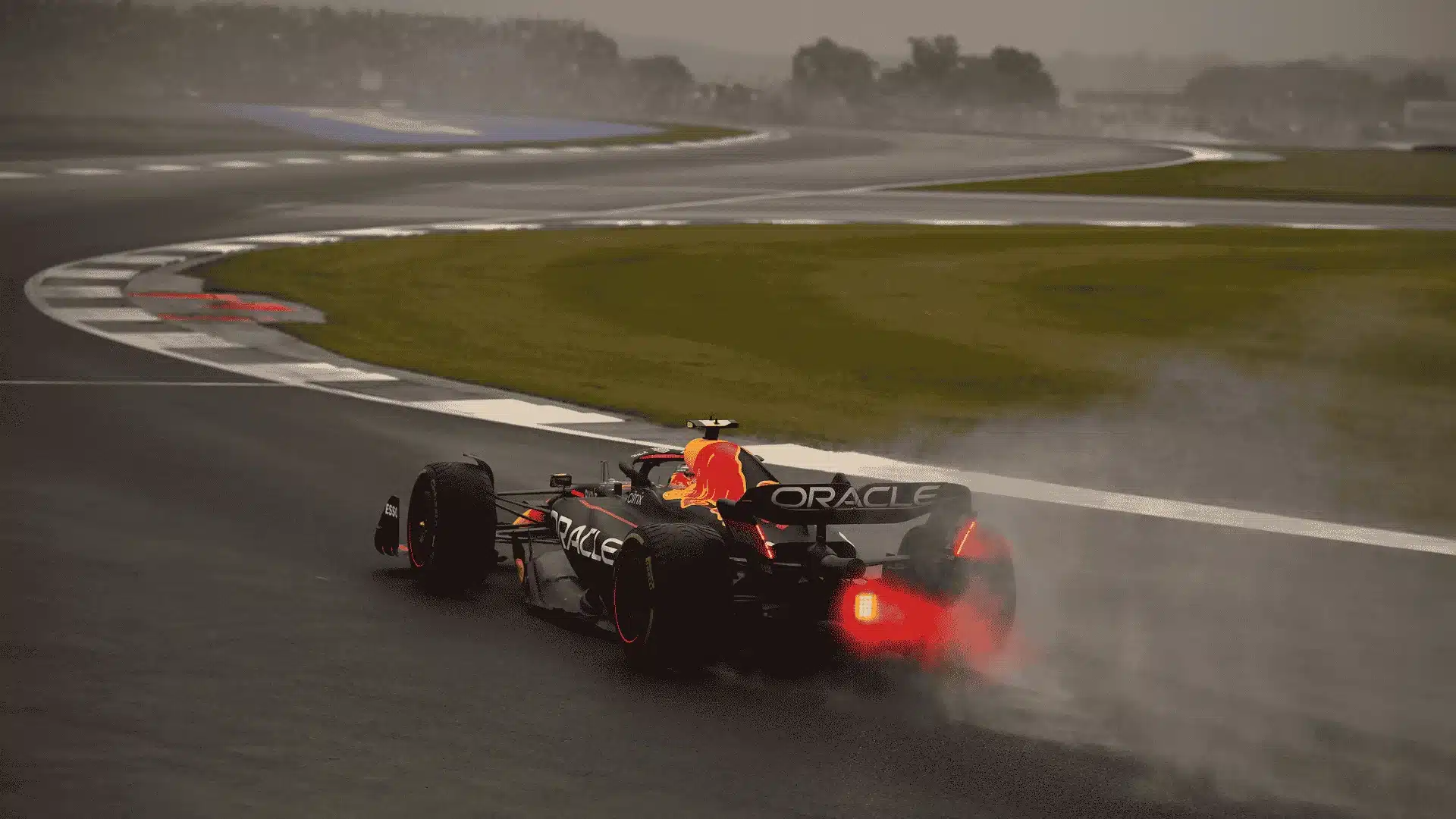 Racetrack surface at the boundary between dry and wet conditions, symbolizing the nearshoring VP of operations role